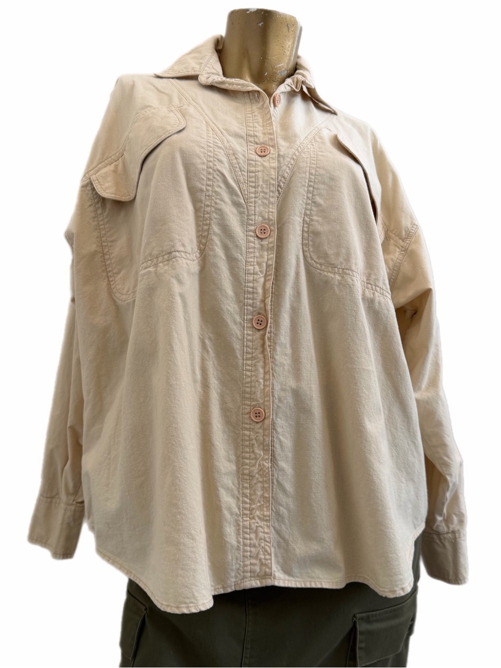 Vintage 80s Avon Fashions Oversized Button-down Shirt Safari Utility Cream XL 2X
